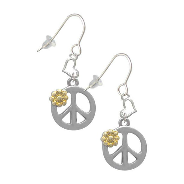 Small 1/2 Gold Tone Crystal Peace Sign Symbol Stud Earrings with Clear Crystals 